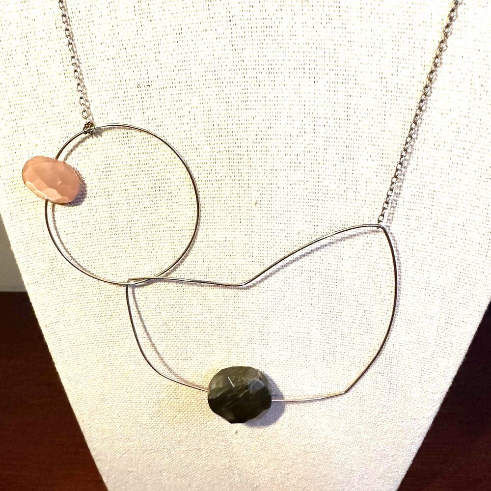 Abstract Faceted Bead Shapes Chain Necklace Goldtone Vermeil Marked 925